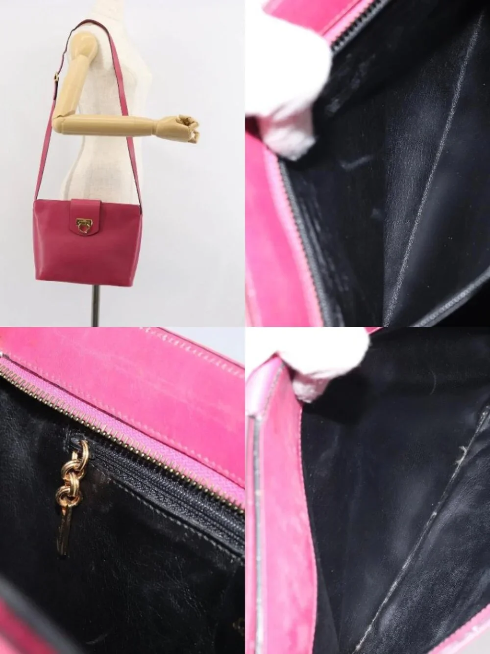 Salvatore Ferragamo Gancini Shoulder Bag Leather Pink Gold Auth 156730